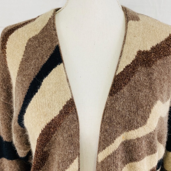 Outlander Lambswool Angora Brown Tan Metallic Open Cardigan Women’s Size Small - Picture 2 of 7